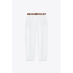 ZARA LINEN BELTED STRAIGHT-LEG TROUSERS